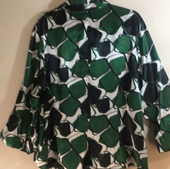 Ashley Stewart Green And White Button Down Blouse - Picture 1 of 5